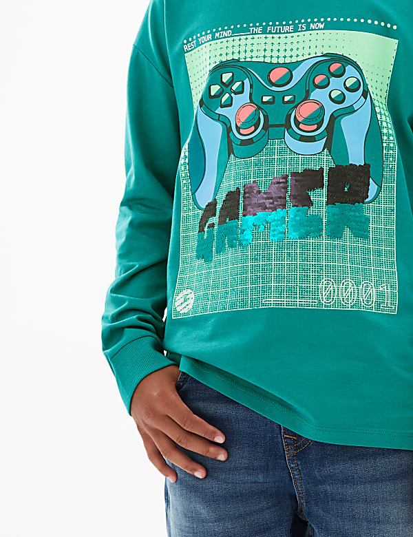 Pure Cotton Gaming Reversible Sequin Top (6-16 Yrs)