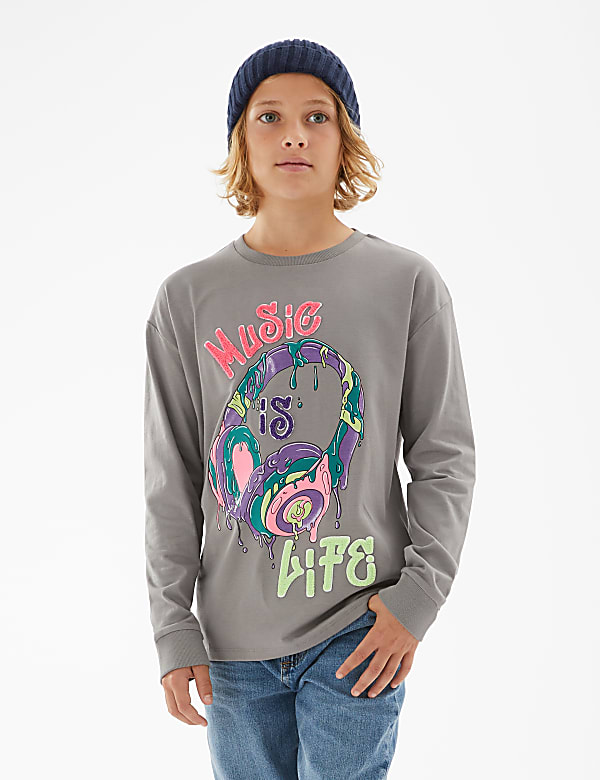 Pure Cotton Music Is Life Slogan Top (6-16 Yrs)