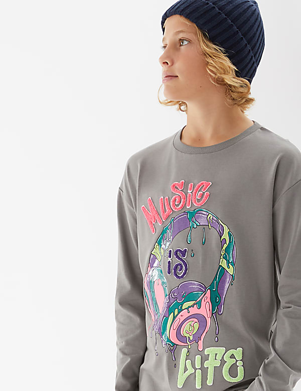Pure Cotton Music Is Life Slogan Top (6-16 Yrs)