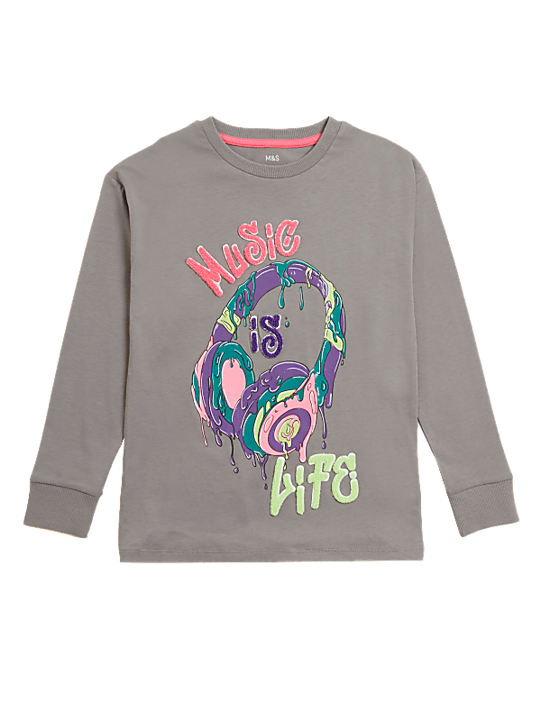 Pure Cotton Music Is Life Slogan Top (6-16 Yrs)