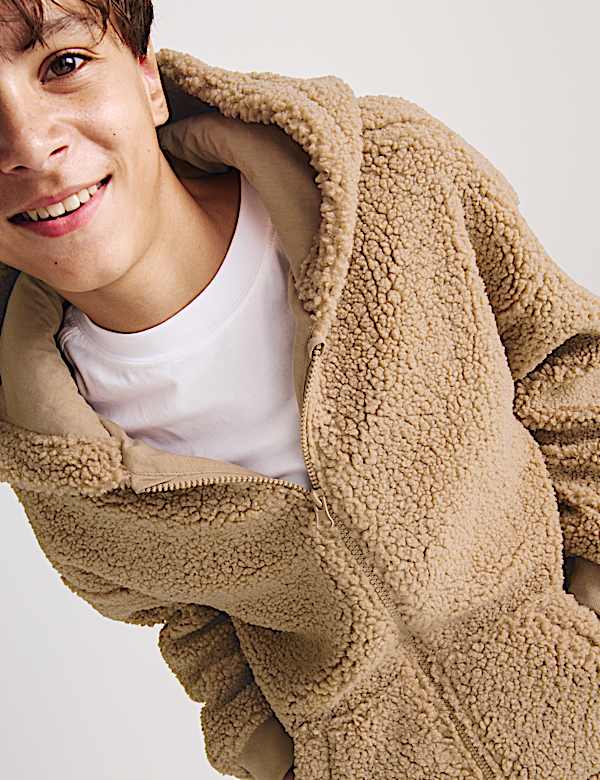 Bunda z uměl&eacute; kože&scaron;iny s kapuc&iacute; na zip (6&ndash;16 let) - CZ