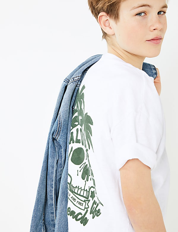 Pure Cotton Embroidered Skull T-Shirt (6-16 Yrs)