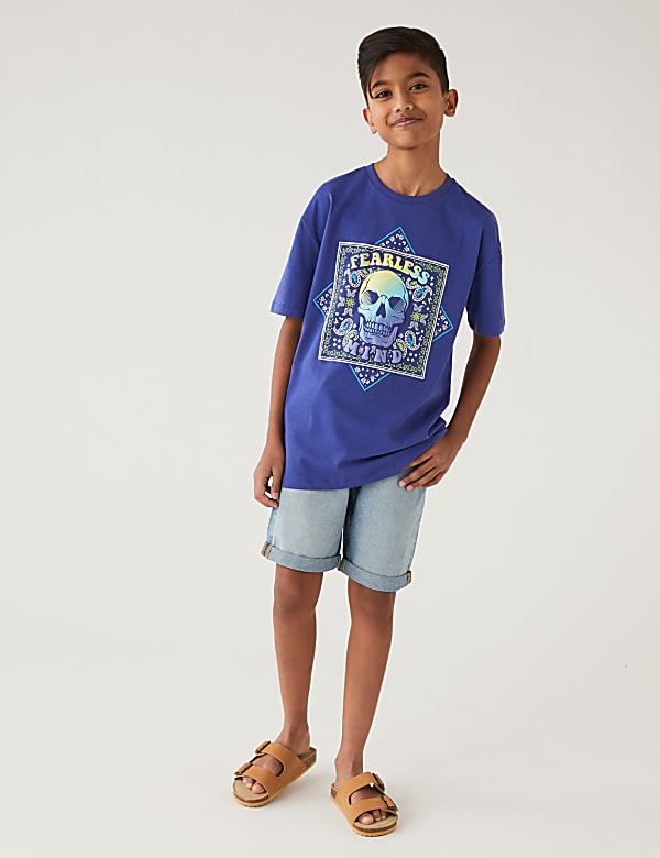 Pure Cotton Paisley Skull T-Shirt