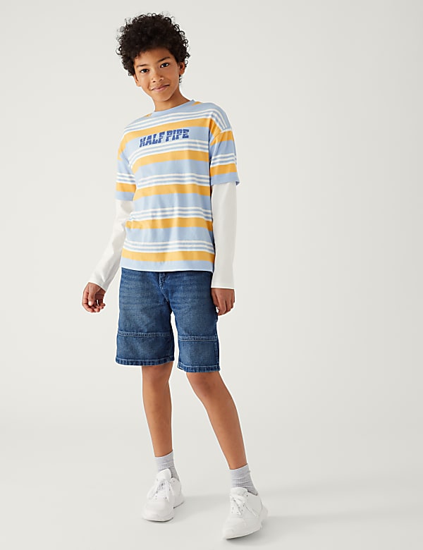 Pure Cotton Striped Slogan Top