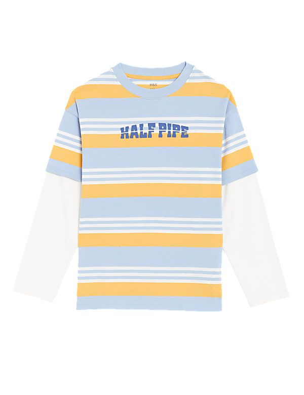 Pure Cotton Striped Slogan Top