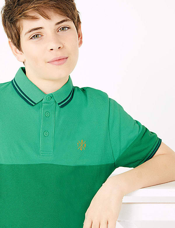 Cotton Block Stripe Polo Shirt (6-16 Yrs)