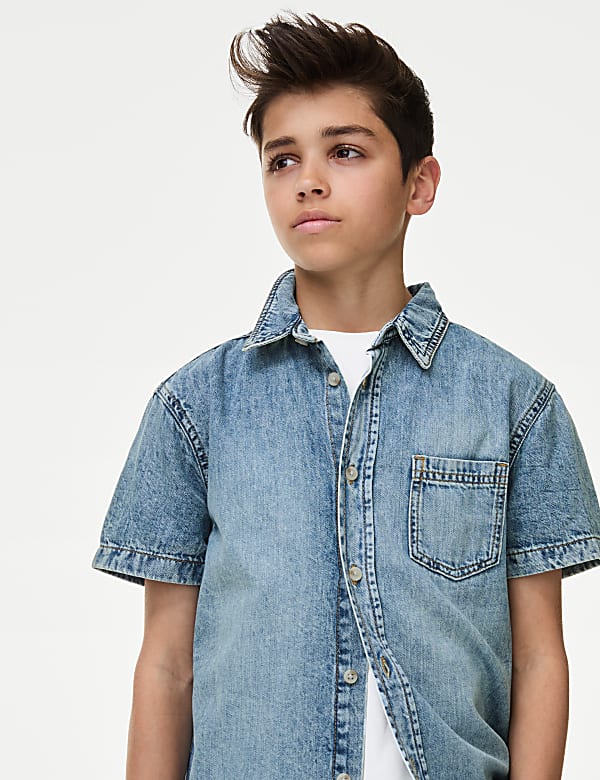 2pc Pure Cotton Denim Shirt & T-Shirt Set (6-16 Yrs) - FI