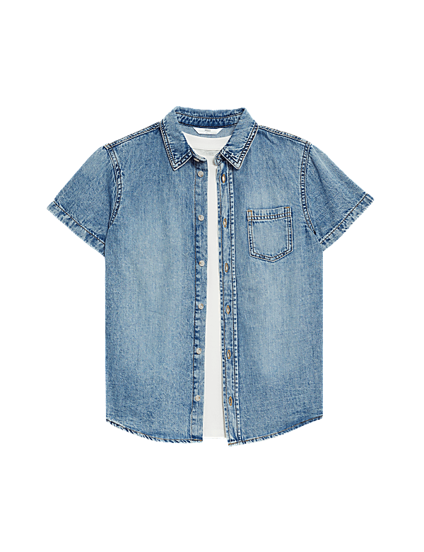 2pc Pure Cotton Denim Shirt & T-Shirt Set (6-16 Yrs)