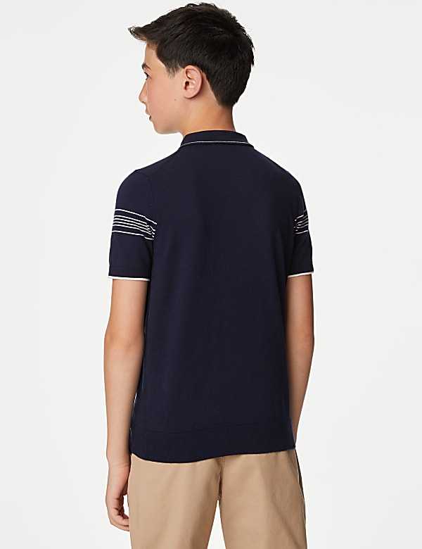 Cotton Rich Striped Knitted Polo Shirt (6-16 Yrs)