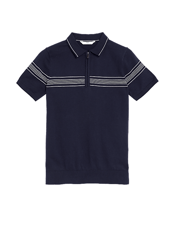 Cotton Rich Striped Knitted Polo Shirt (6-16 Yrs)