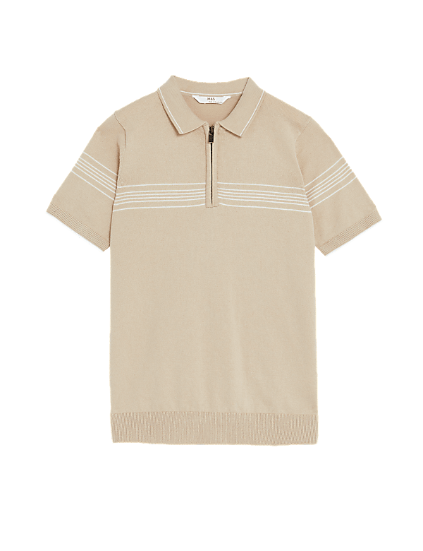 Cotton Rich Striped Knitted Polo Shirt (6-16 Yrs)