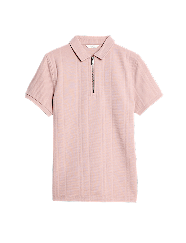 Pure Cotton Textured Zip Polo Shirt (2-16 Yrs)