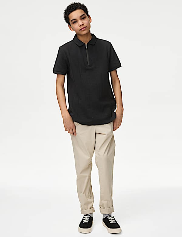 Pure Cotton Textured Zip Polo Shirt (2-16 Yrs) - JP