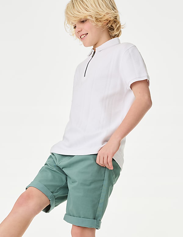 Pure Cotton Textured Zip Polo Shirt (2-16 Yrs) - JO