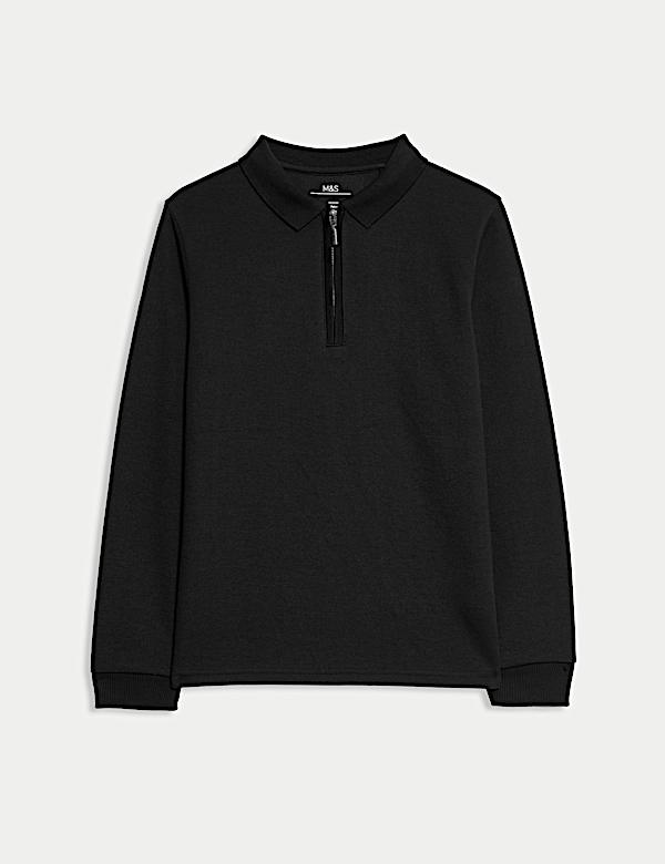 Cotton Blend Pique Half Zip Polo Shirt (6-16 Yrs) - HU