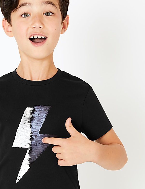Cotton Sequin Lightning Bolt T-Shirt (3-16 Years)
