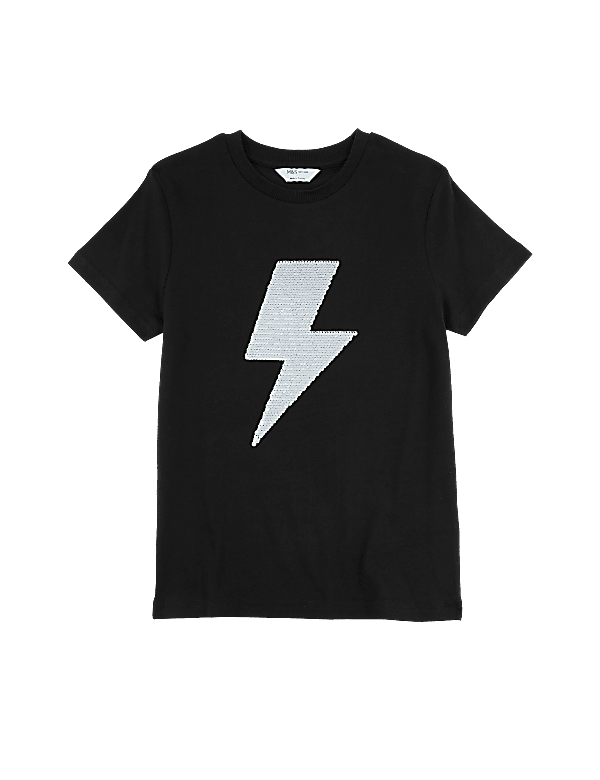 Cotton Sequin Lightning Bolt T-Shirt (3-16 Years)
