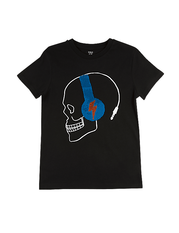 Cotton Reversible Sequin Skull T-Shirt (6-16 Yrs)