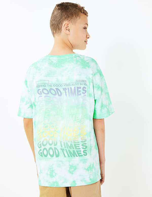 Pure Cotton Tie Dye Slogan T-Shirt (6-16 Yrs)