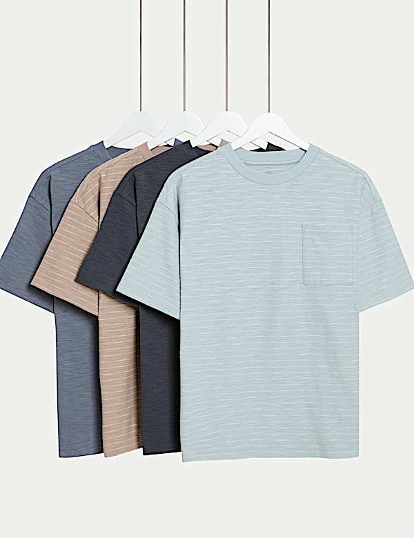 4pk Pure Cotton Striped T-Shirts (6-16 Yrs) - DE
