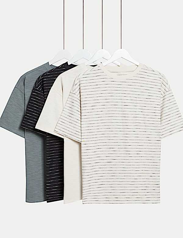 4pk Pure Cotton Striped T-Shirts (6-16 Yrs) - GR