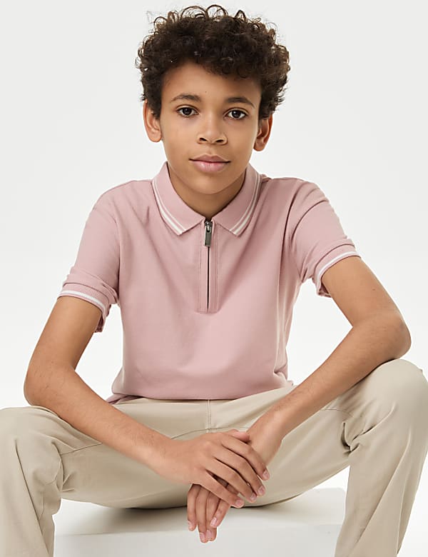 Buy Pure Cotton Half Zip Polo Shirt 6 16 Yrs at Marks Spencer