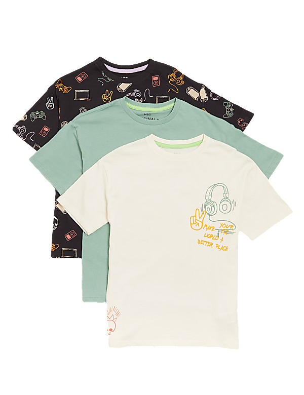 3pk Pure Cotton Graphic T-shirts (6-16 Yrs)