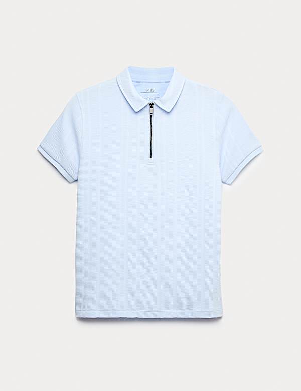 Pure Cotton Quarter Zip Polo Top (6-16 Yrs) | AQUA | Polo Shirts