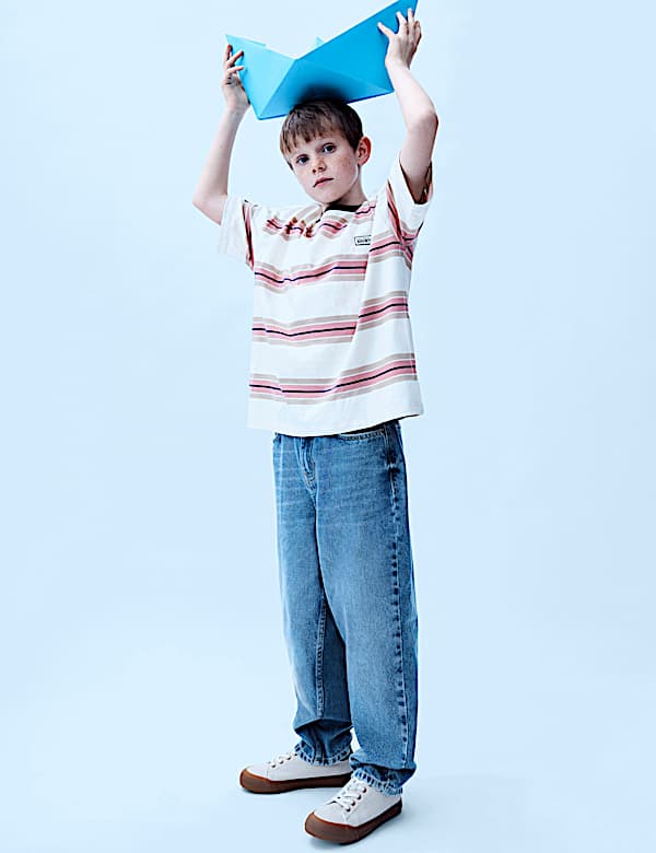 Set van 2 zuiver katoenen T-shirts met strepen (6-16 jaar) - NL