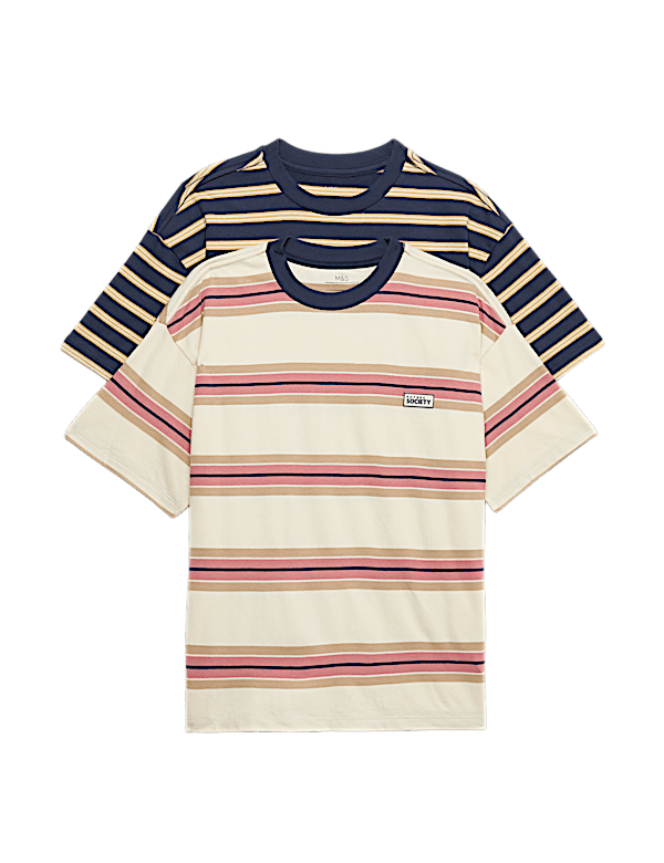 2 Pack Pure Cotton Striped T-Shirts (6-16 Yrs)