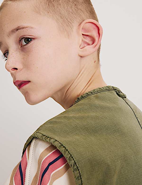 וסט מבד עשיר בכותנה בסגנון דייגים עם כיסים (6&rlm;-16 שנים) - IL