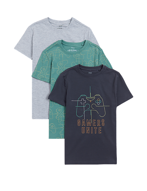 3pk Pure Cotton Gamer T-Shirts (6-16 Yrs)