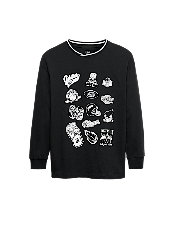 Pure Cotton Graphic Long Sleeve Top (6-16 Yrs)