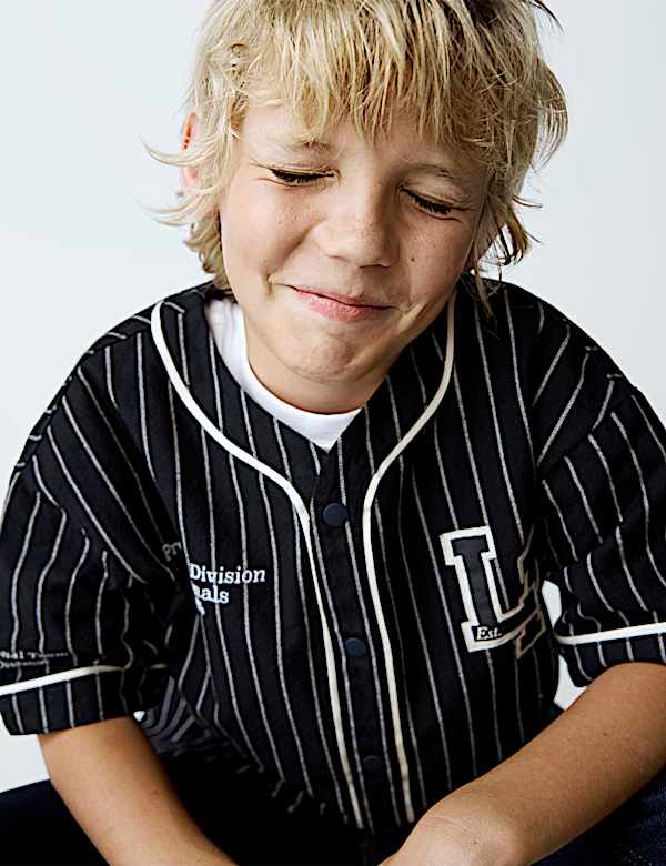 Pure Cotton Striped Baseball Shirt (6-16 Yrs) - NZ
