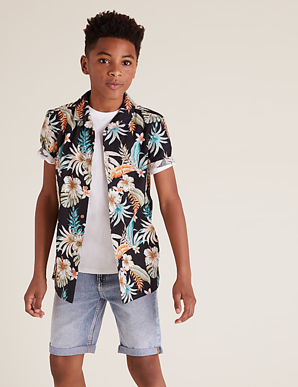 2pc Pure Cotton Floral Shirt & T-Shirt Set