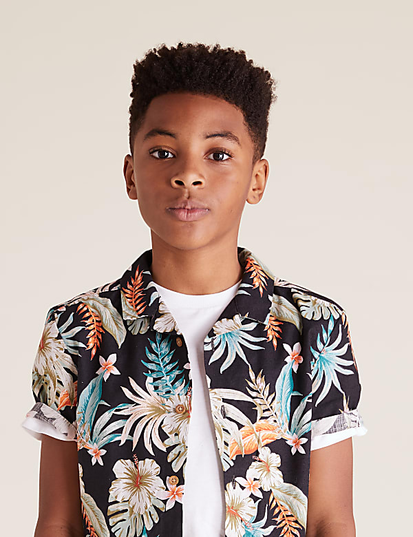 2pc Pure Cotton Floral Shirt & T-Shirt Set