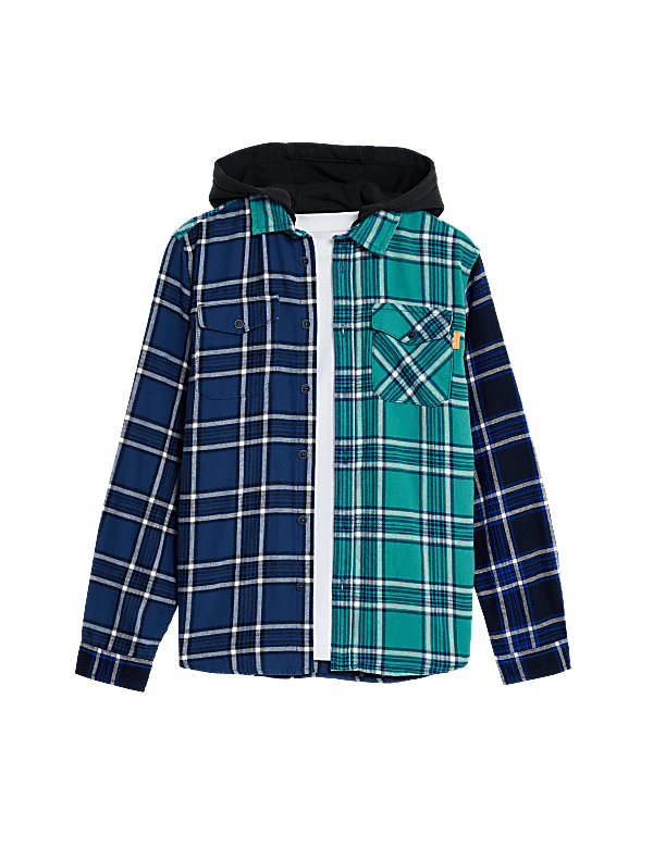 2pc Cotton Rich Hooded Check Shirt (6-16 Yrs)
