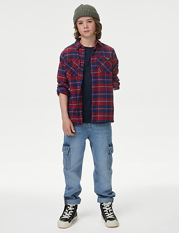 2pc Pure Cotton Checked Shirt & T-Shirt Set (6-16 Yrs)