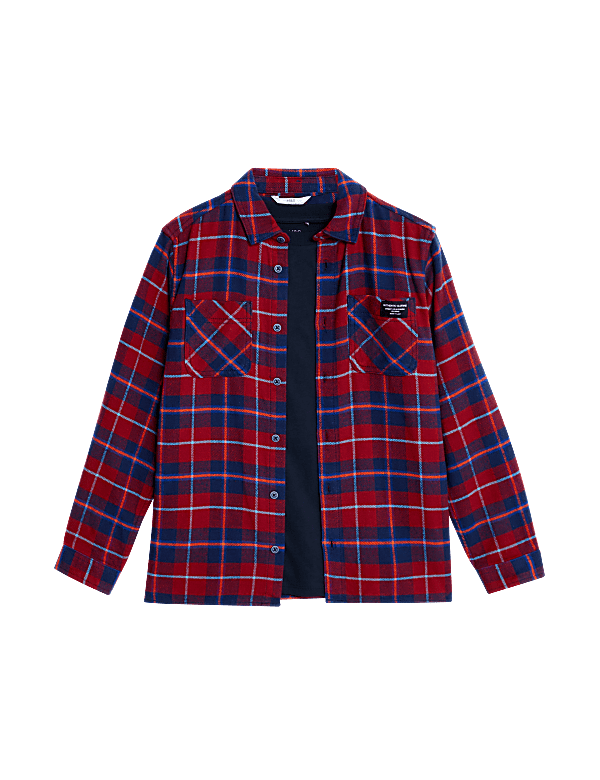 2pc Pure Cotton Checked Shirt & T-Shirt Set (6-16 Yrs)