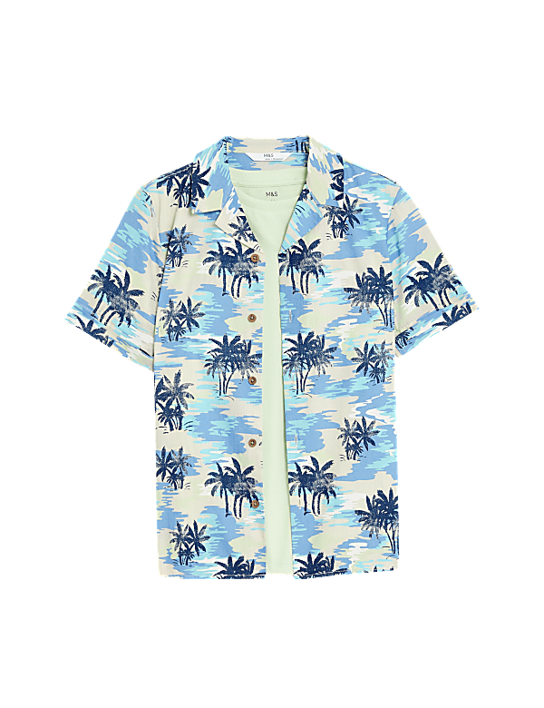 2pc Pure Cotton Palm Print Shirt & T-Shirt Set (6-16 Yrs)