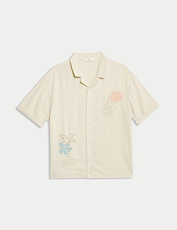 חולצה מבד עשיר בפשתן עם רקמה (16-6 שנים) - IL