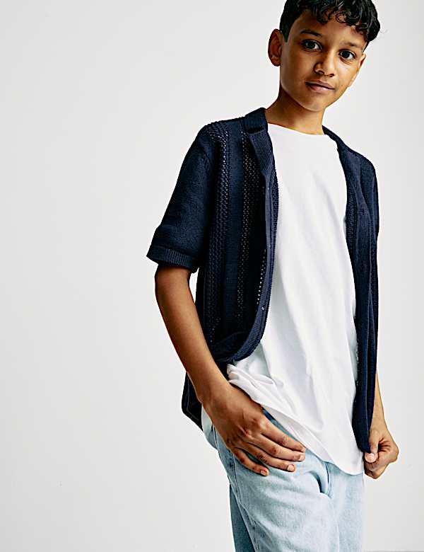 Pure Cotton Knitted Textured T-Shirt (6-16 Yrs)