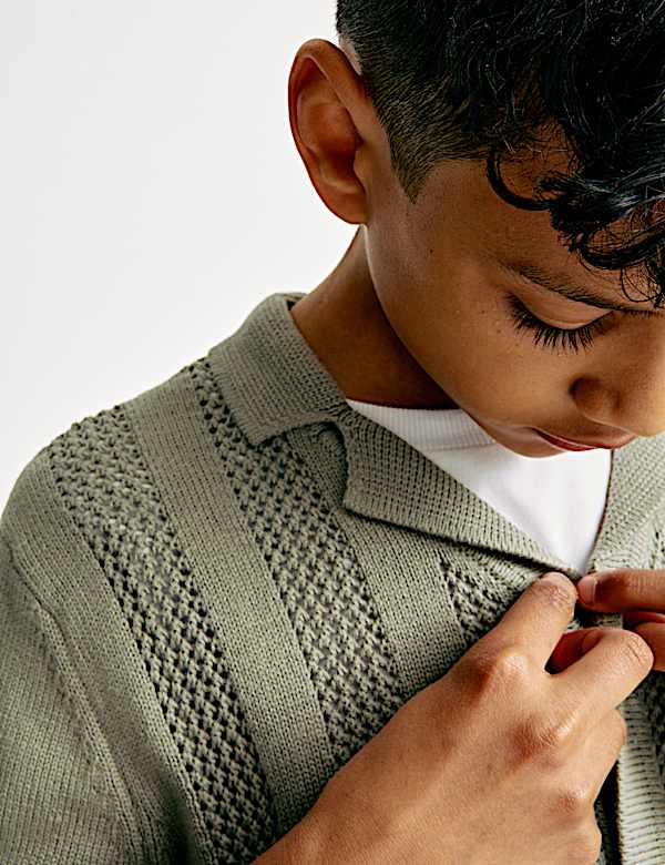 Pure Cotton Knitted Textured T-Shirt (6-16 Yrs)
