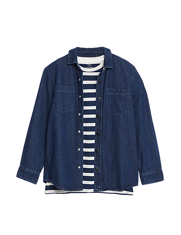 2pc Pure Cotton Striped Shirt & T-Shirt Set (6-16 Yrs)