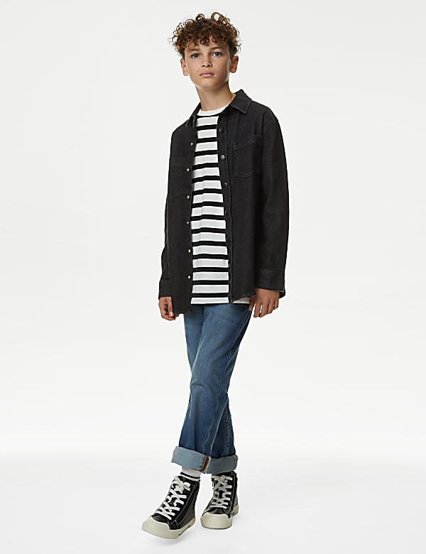 2pc Pure Cotton Striped Shirt & T-Shirt Set (6-16 Yrs)