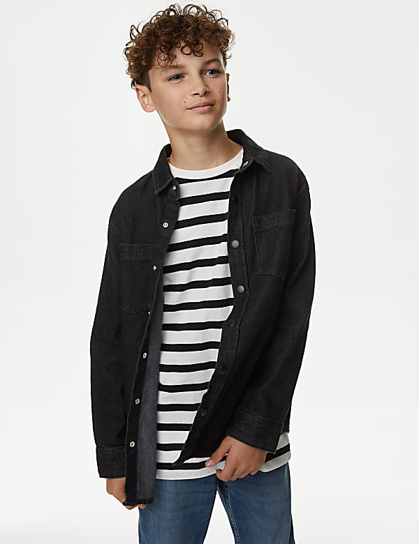 2pc Pure Cotton Striped Shirt & T-Shirt Set (6-16 Yrs)