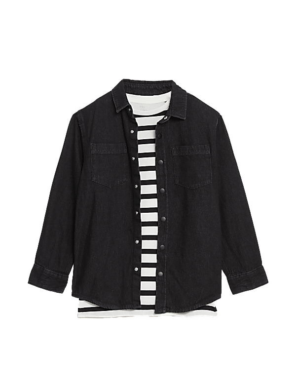 2pc Pure Cotton Striped Shirt & T-Shirt Set (6-16 Yrs)