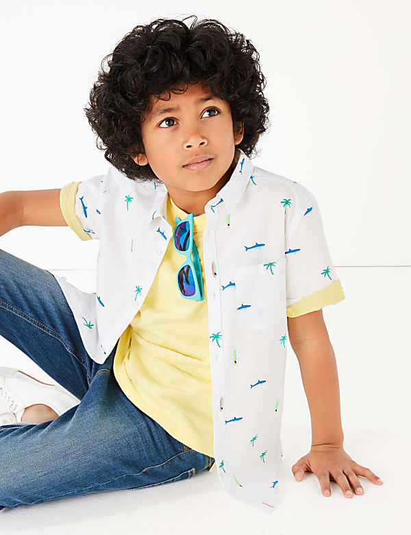 Pure Cotton Shark Print Shirt (6-16 Yrs)