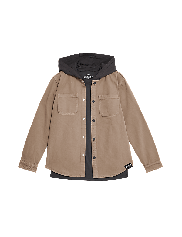 2pc Cotton Rich Hooded Shacket & T-Shirt (6-16 Yrs)