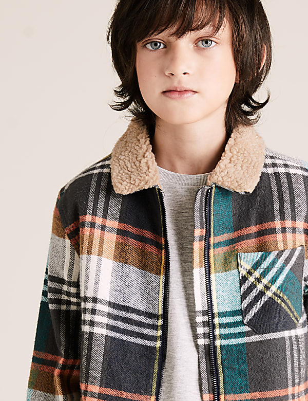 Cotton Borg Lined Checked Shacket (6-16 Yrs)